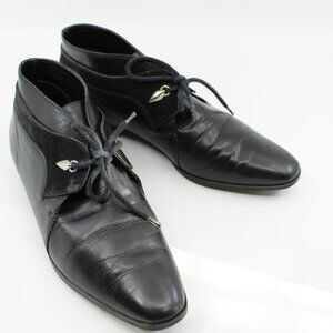 KIKIT Women Shoes SZ 7.5M Black Leather Brazil Pointed Block Heels t Ankle Boots